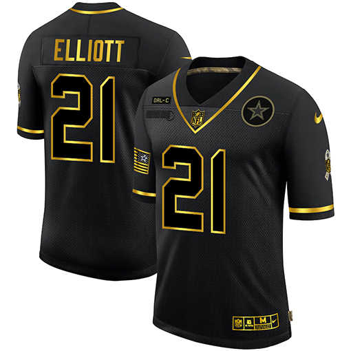 Dallas Cowboys #21 Ezekiel Elliott Men Nike 2020 Salute To Service Golden Limited NFL black Jerseys